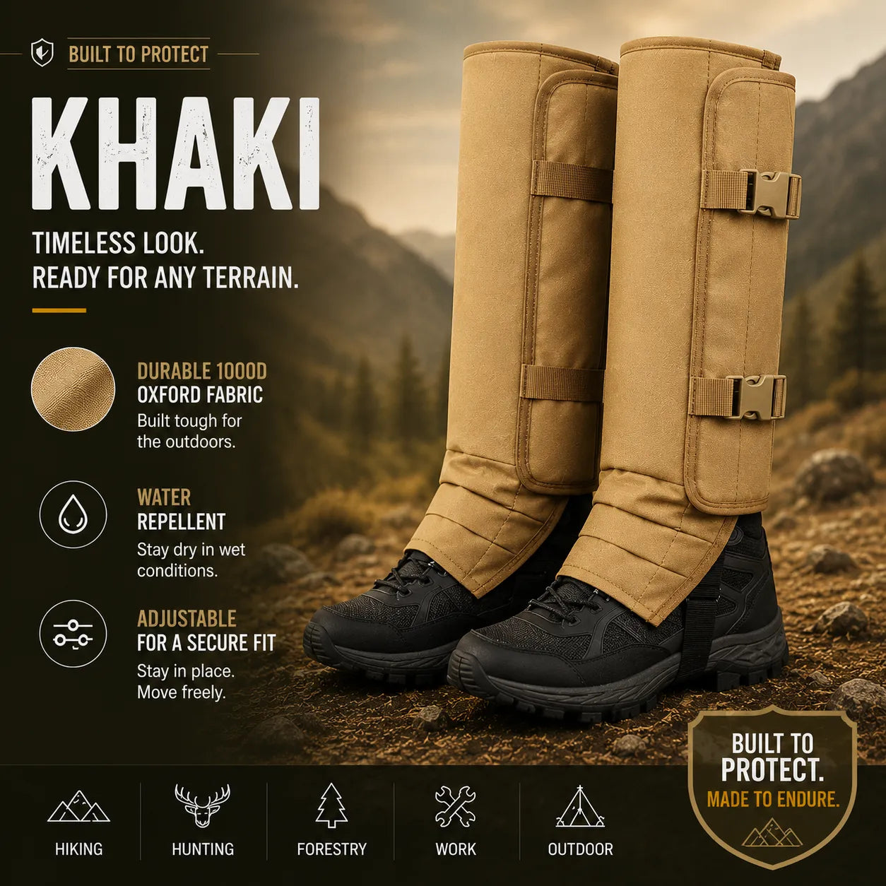 Protective Snake Guard Gaiters – Reinforced Lower-Leg Safety for Hiking, Hunting, Camping & Outdoor Work, Adjustable Over Boots – 4 Durable Colors