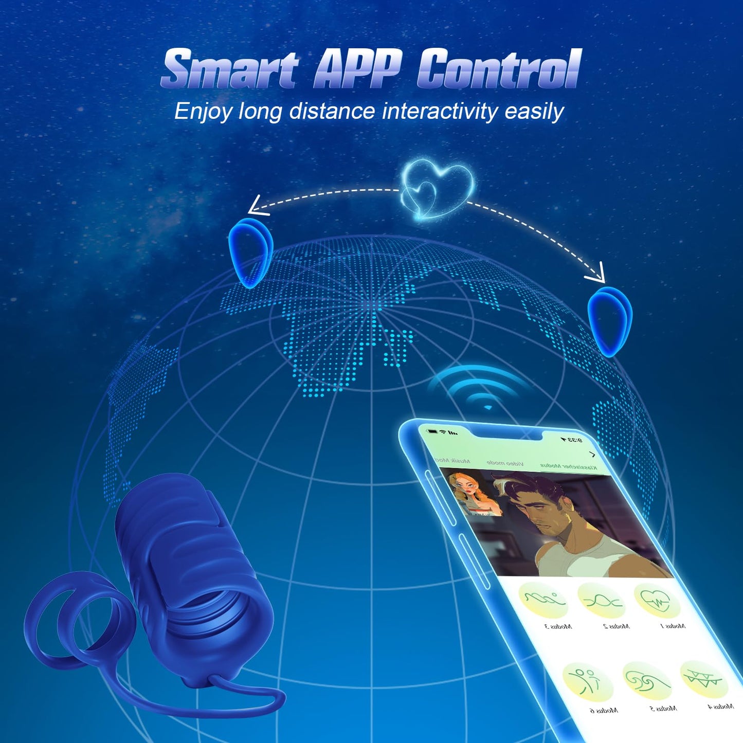 9 Vibrating 2 Cock APP & Remote Control Penis Ring