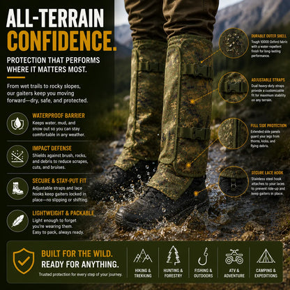 Protective Snake Guard Gaiters – Reinforced Lower-Leg Safety for Hiking, Hunting, Camping & Outdoor Work, Adjustable Over Boots – 4 Durable Colors
